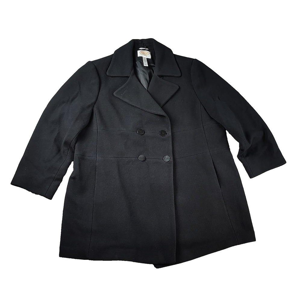 Talbots Woman 22W Black‎ Double Breasted Pea Coat Italian Fabric Wool Blend